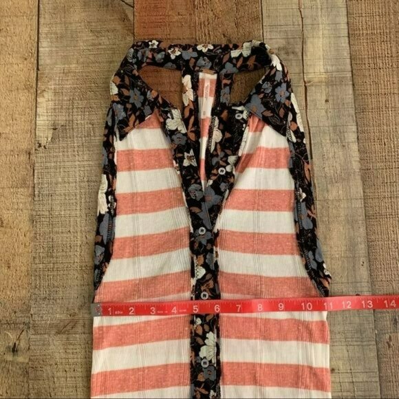Free people women's size XS striped floral button up tank top in pink and white - Picture 2 of 8